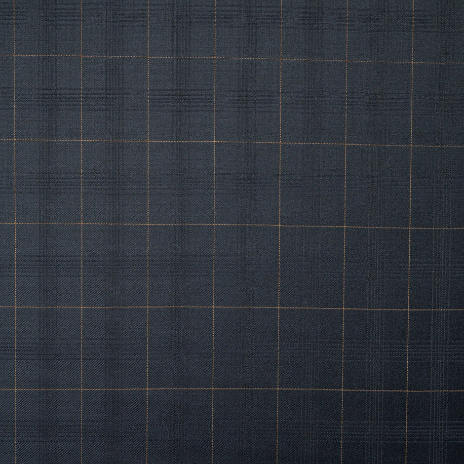 Midnight Blue Checkered Wool & 18k Gold Suiting