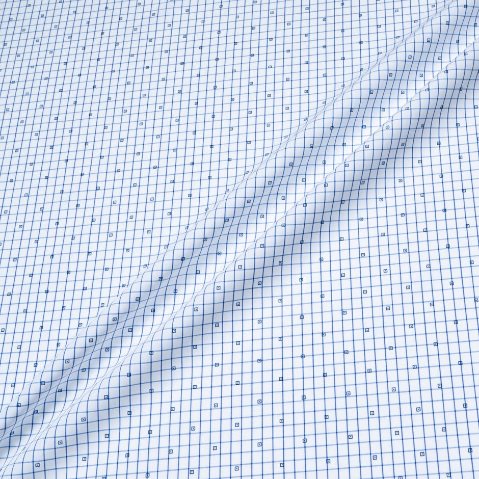 Blue Square Printed Checkered Cotton