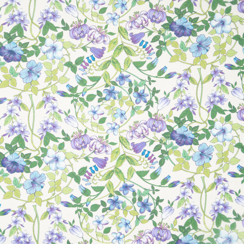 Lilac & Green Floral Printed Pure Silk Georgette