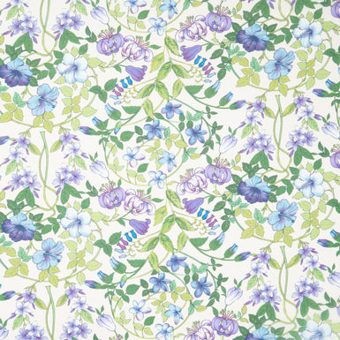 Lilac & Green Floral Printed Pure Silk Georgette