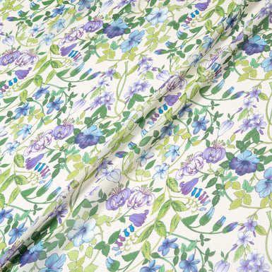 Lilac & Green Floral Printed Pure Silk Georgette