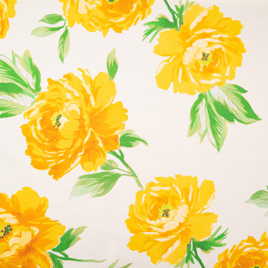 Yellow Rose Printed Satinised Silk Chiffon