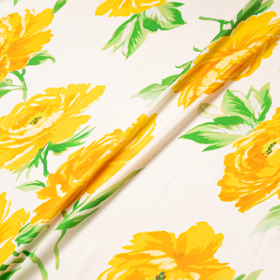 Yellow Rose Printed Satinised Silk Chiffon