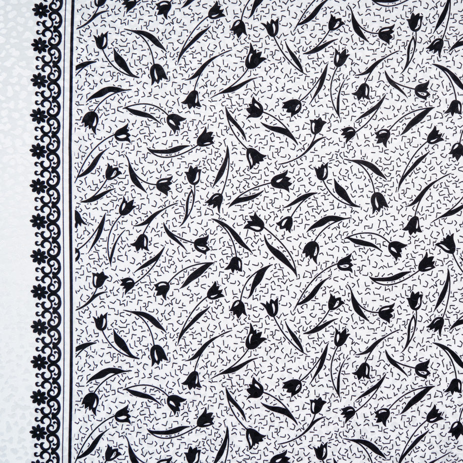 Black Tulip Printed White Pure Silk Jacquard