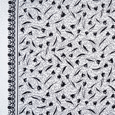 Black Tulip Printed White Pure Silk Jacquard