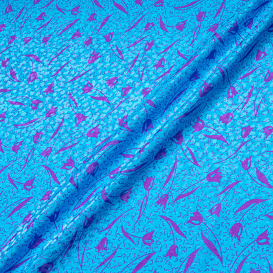 Purple Tulip Printed Blue Pure Silk Jacquard