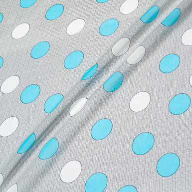 Turquoise & White Spotted Pure Silk Georgette