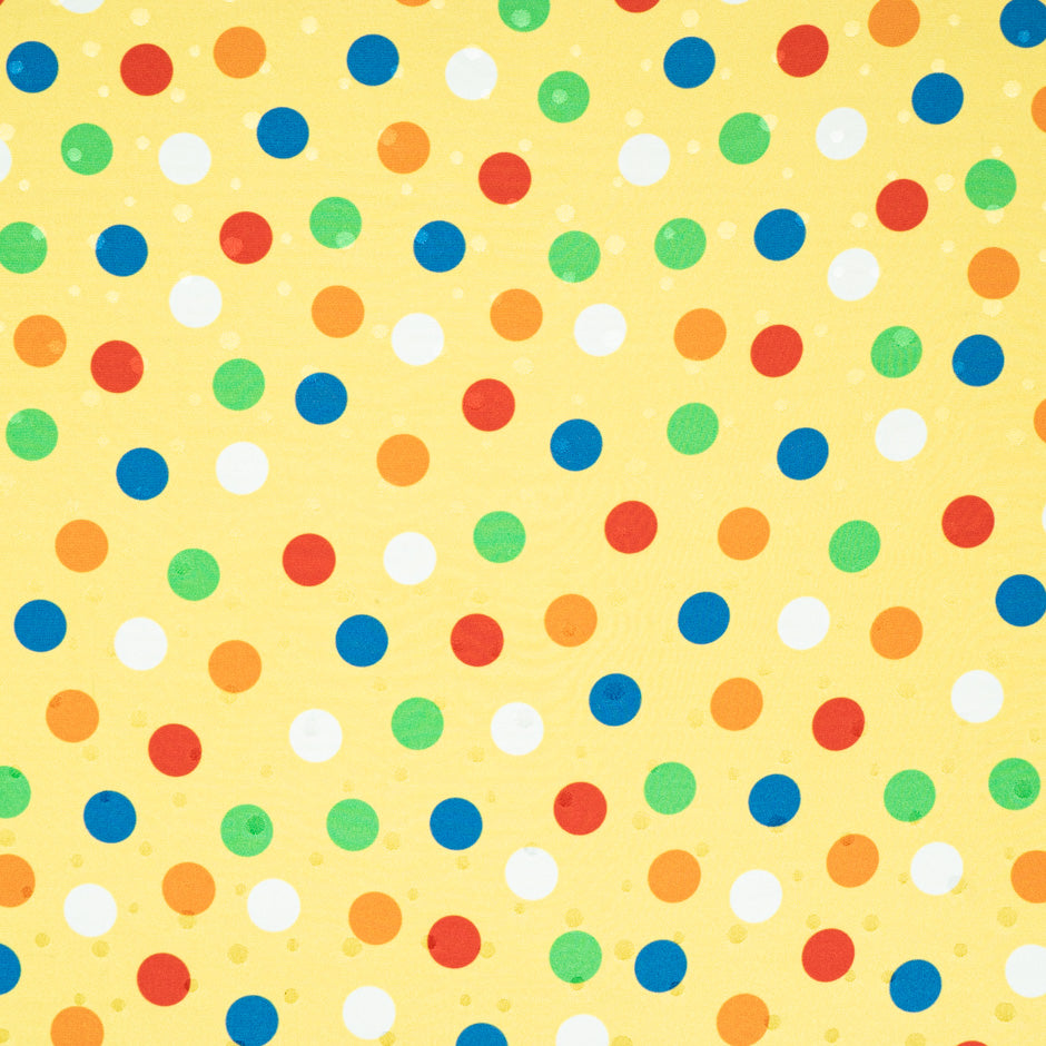 Multi-Coloured Spot Printed Yellow Silk Jacquard