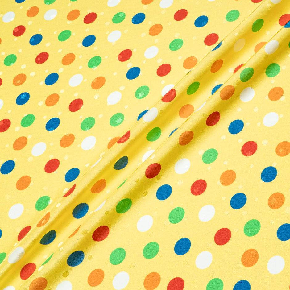 Multi-Coloured Spot Printed Yellow Silk Jacquard