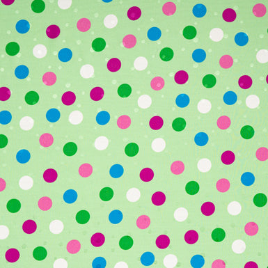 Multi-Coloured Spot Printed Green Silk Jacquard