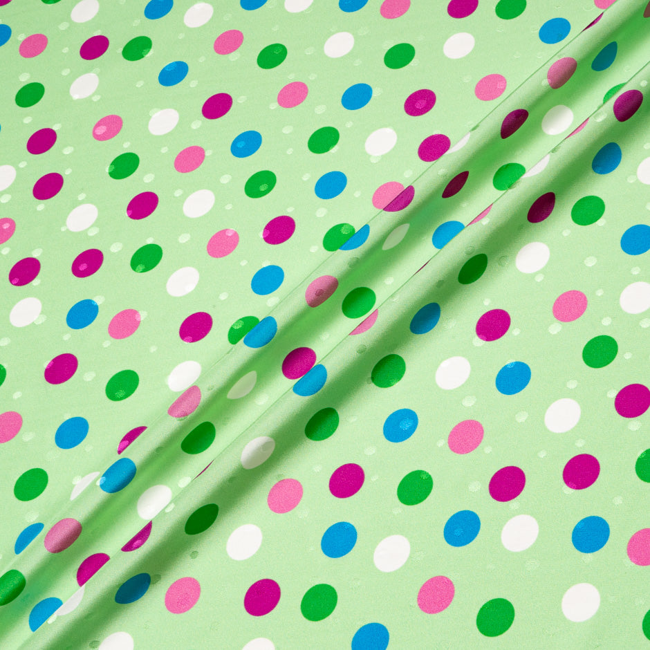 Multi-Coloured Spot Printed Green Silk Jacquard