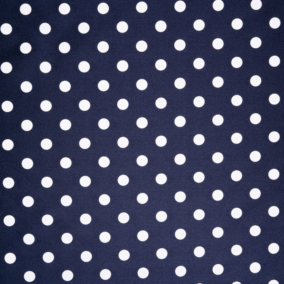 White Spotted Midnight Blue Silk Blend Mikado