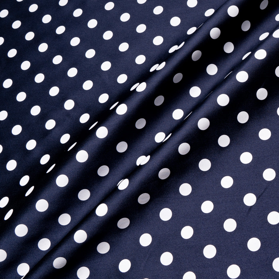 White Spotted Midnight Blue Silk Blend Mikado