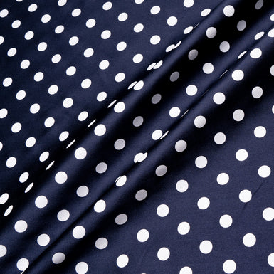 White Spotted Midnight Blue Silk Blend Mikado