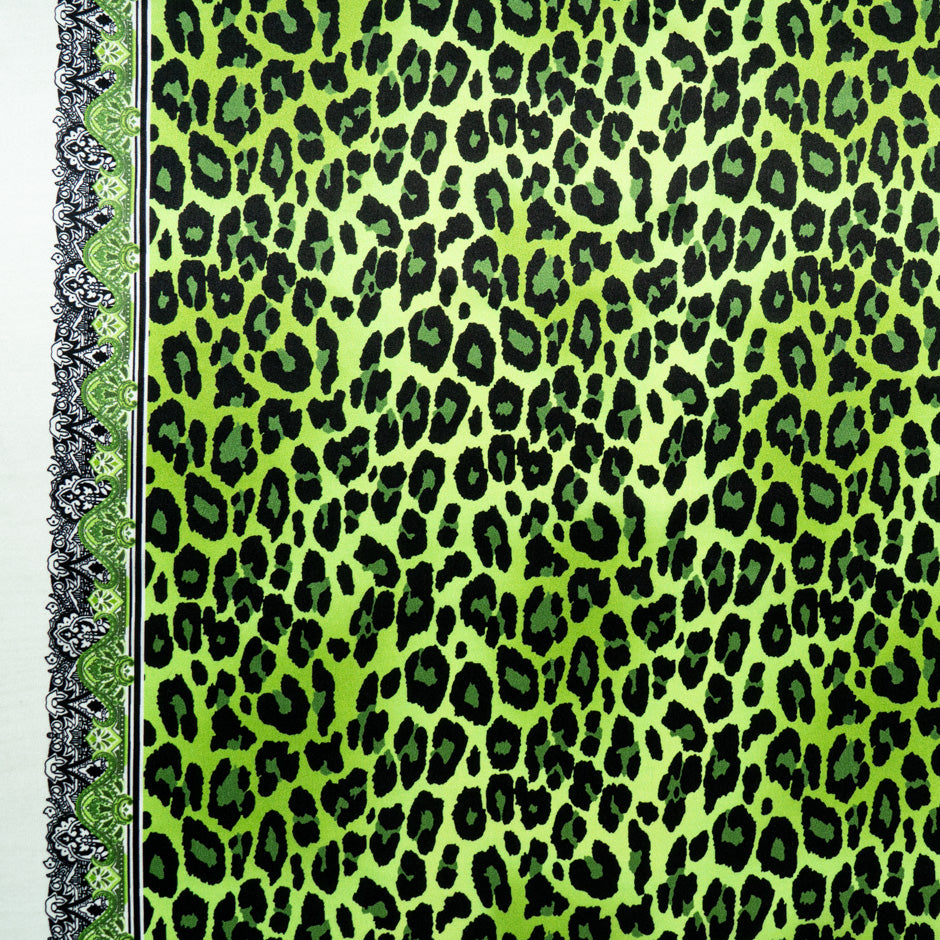 Green Animal Printed Pure Silk Satin