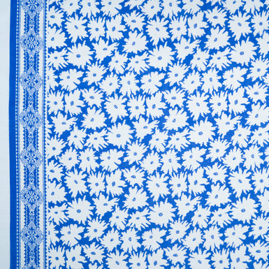 White Floral Printed Blue Pure Silk Georgette