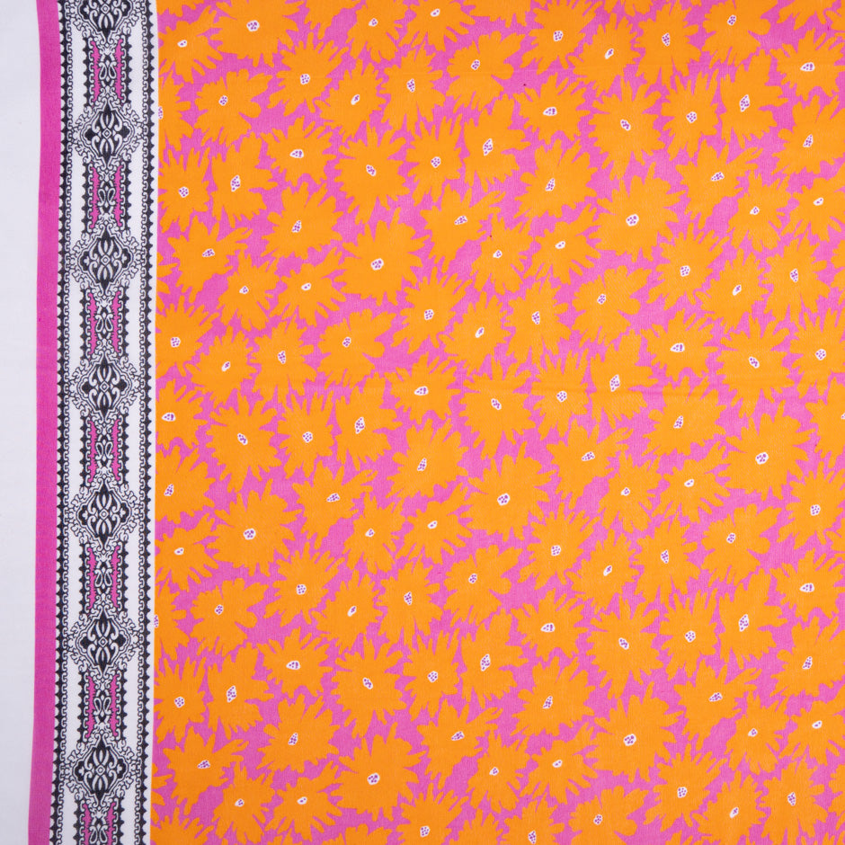 Orange Floral Printed Fuchsia Pure Silk Georgette