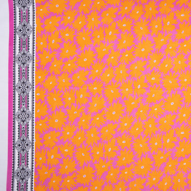 Orange Floral Printed Fuchsia Pure Silk Georgette