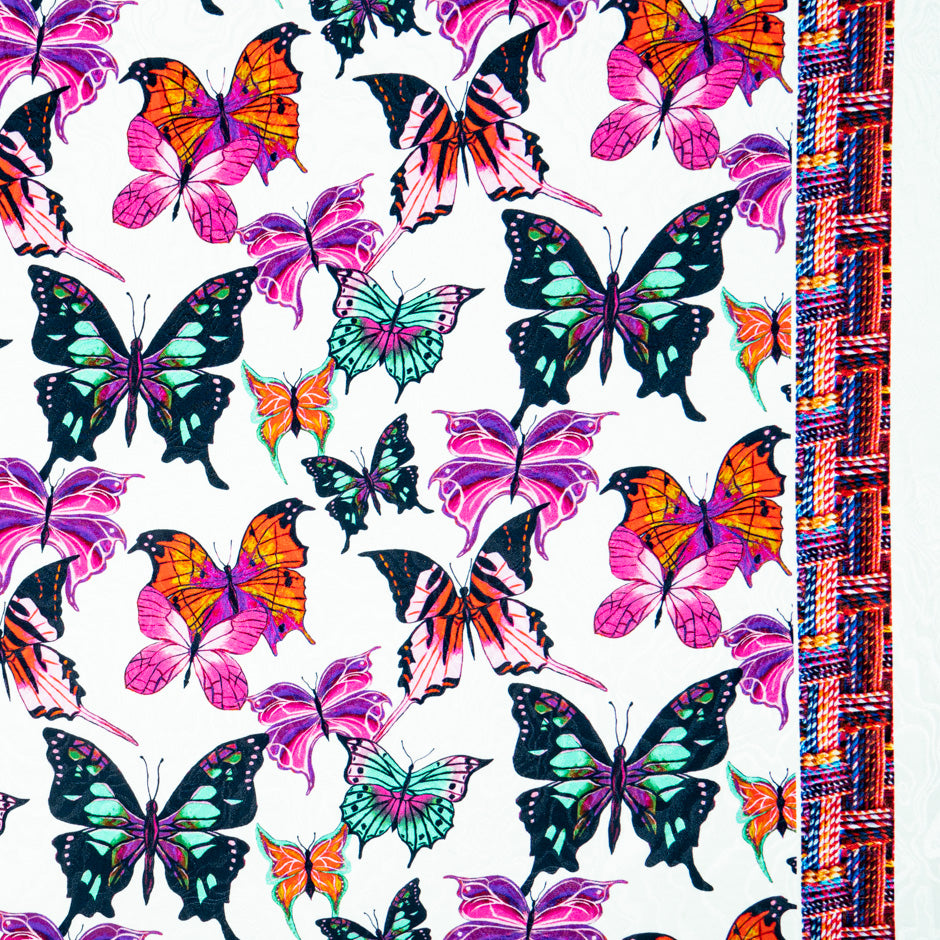 Pink & Orange Butterfly Printed Silk Jacquard