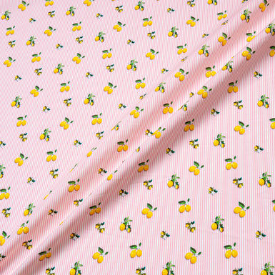 Lemon Printed Candy Pink Striped Pure Cotton