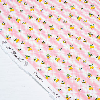 Lemon Printed Candy Pink Striped Pure Cotton