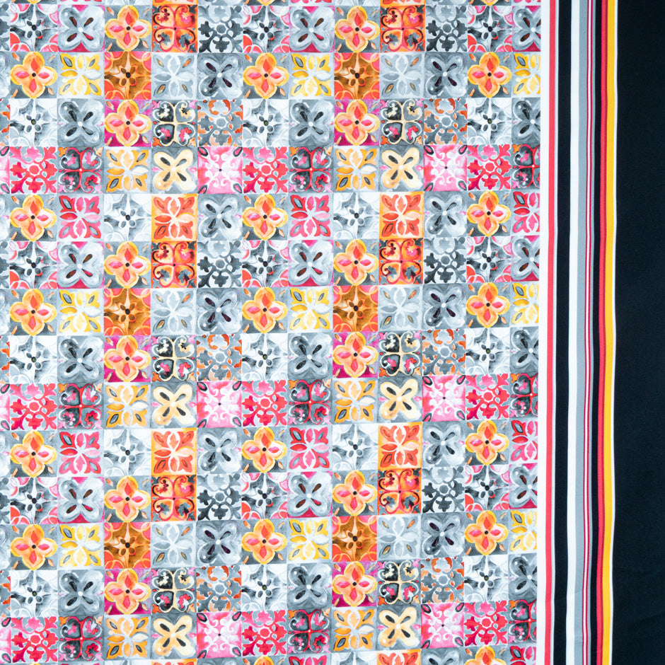 Pink, Grey & Orange Tile Printed Superfine Cotton