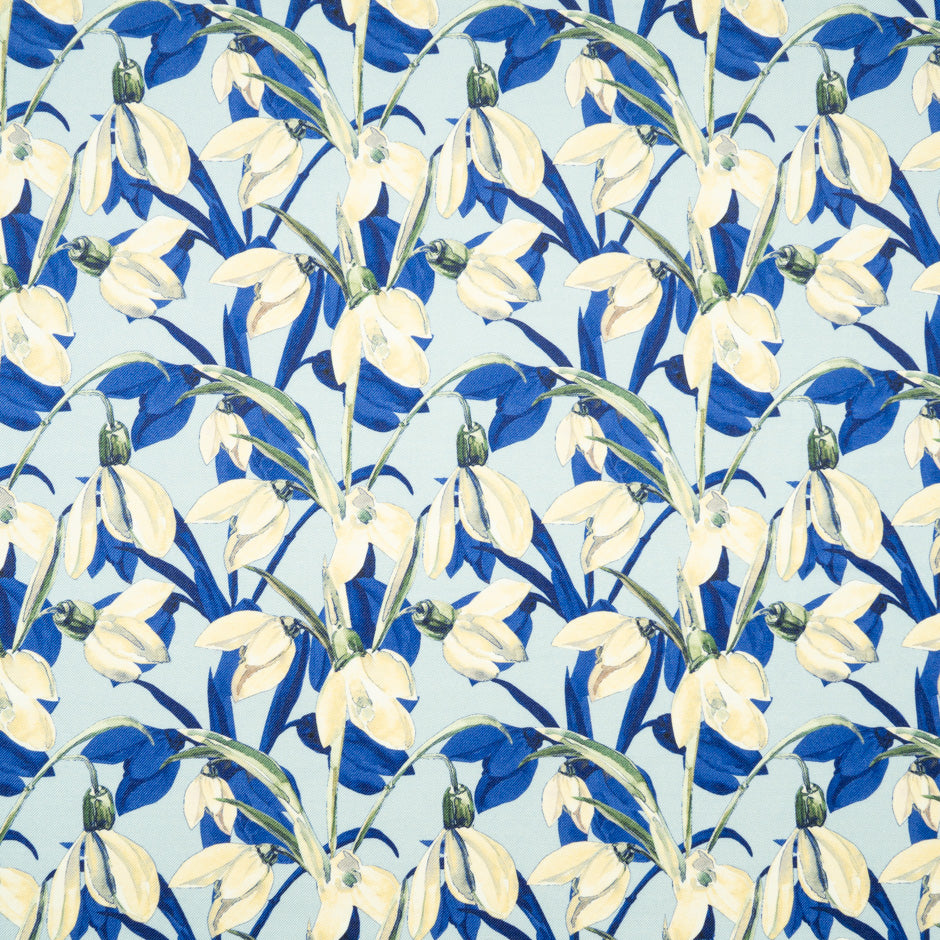 Cream Snow Drop Printed Blue Wool & Silk Blend