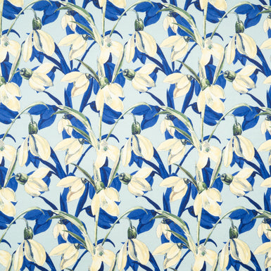 Cream Snow Drop Printed Blue Wool & Silk Blend