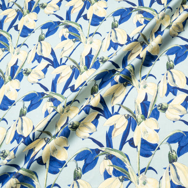 Cream Snow Drop Printed Blue Wool & Silk Blend