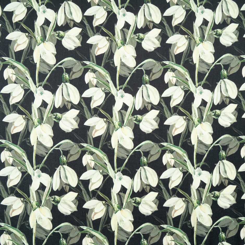 Ivory Snow Drop Printed Black Wool & Silk Blend