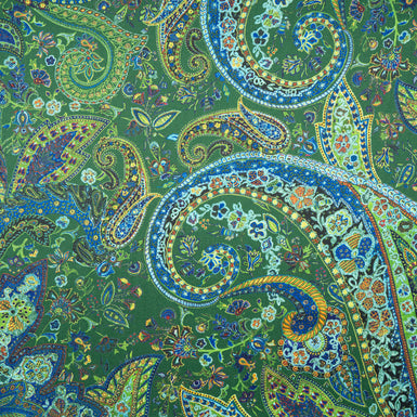 Blue & Green Paisley Printed Wool & Silk Blend