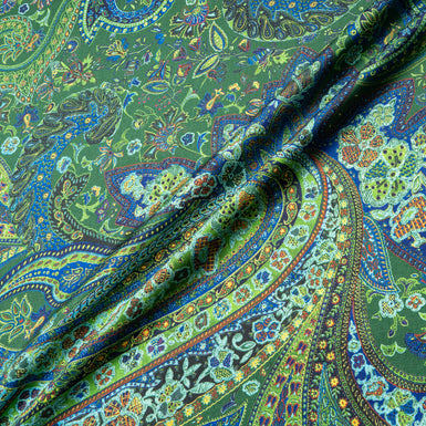 Blue & Green Paisley Printed Wool & Silk Blend