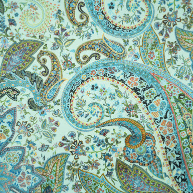 Paisley Printed Mint Green Wool & Silk Blend