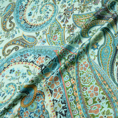 Paisley Printed Mint Green Wool & Silk Blend