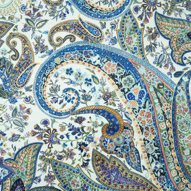 Multi & Blue Paisley Printed Wool & Silk Blend