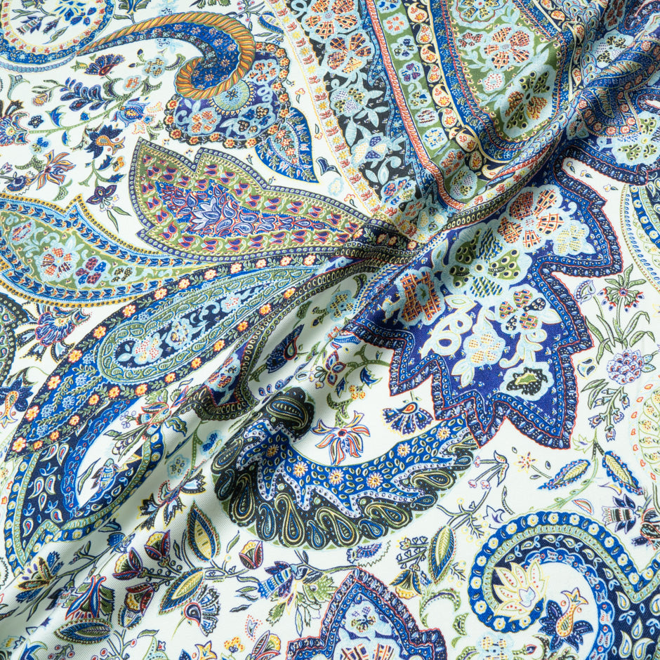 Multi & Blue Paisley Printed Wool & Silk Blend