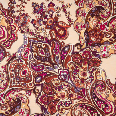 Deep Pink & Brown Paisley Printed Pure Merino Wool