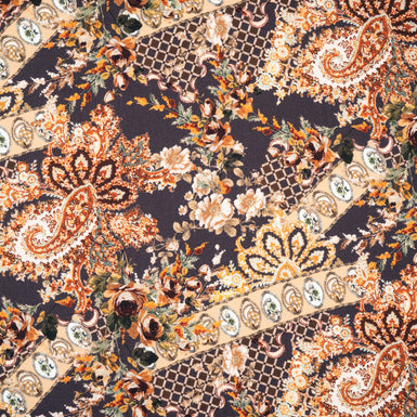 Brown & Orange Floral Printed Pure Merino Wool