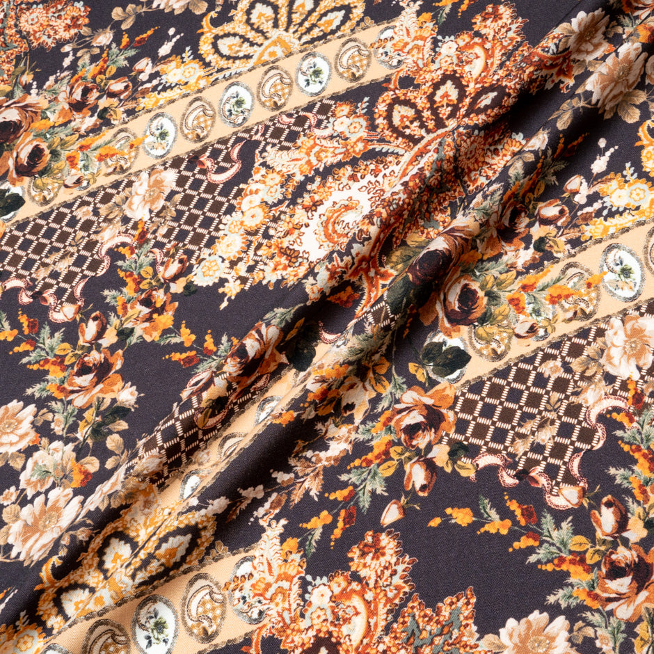 Brown & Orange Floral Printed Pure Merino Wool (A 2.30m Piece)