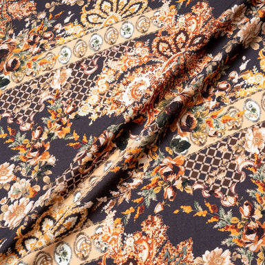 Brown & Orange Floral Printed Pure Merino Wool