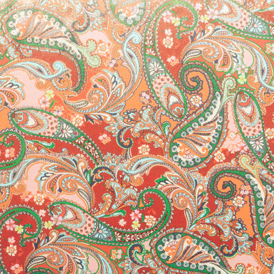 Orange & Green Paisley Vision Printed Pure Silk