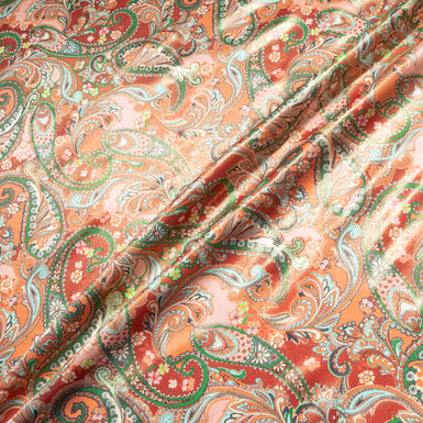 Orange & Green Paisley Vision Printed Pure Silk