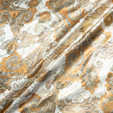 Rich Beige & Gold Laminated Printed Silk