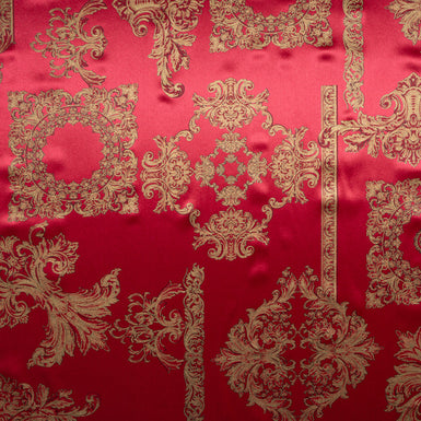 Gold Laminated Garnet Red Printed Silk