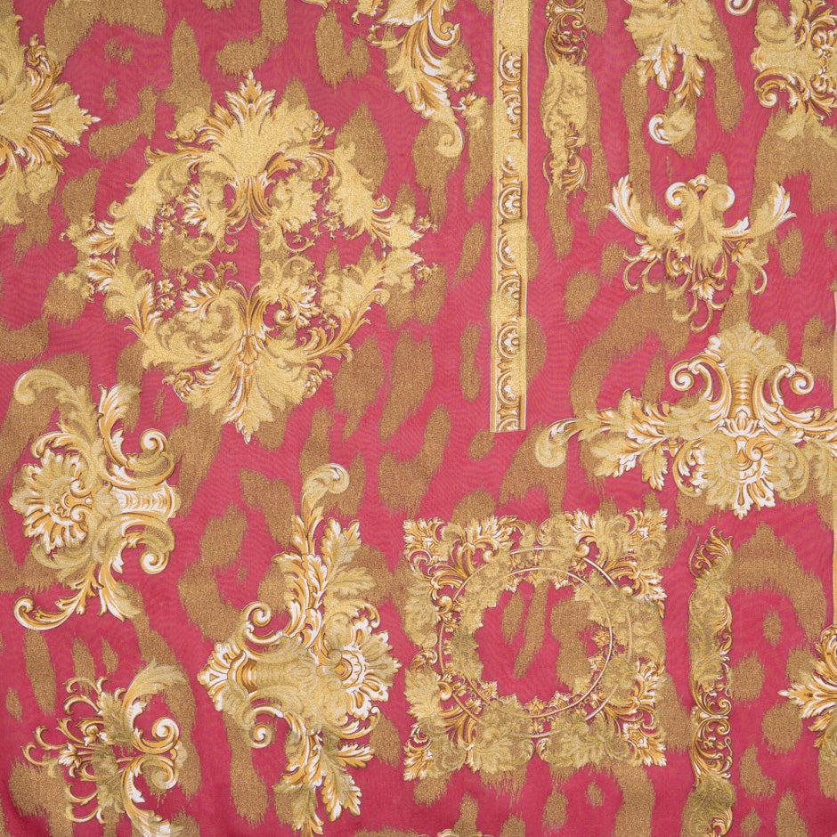 Gold Printed Deep Red Silk Georgette