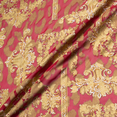 Gold Printed Deep Red Silk Georgette