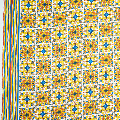 Yellow & Blue Geo Printed Pure Silk Twill