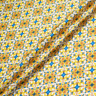 Yellow & Blue Geo Printed Pure Silk Twill