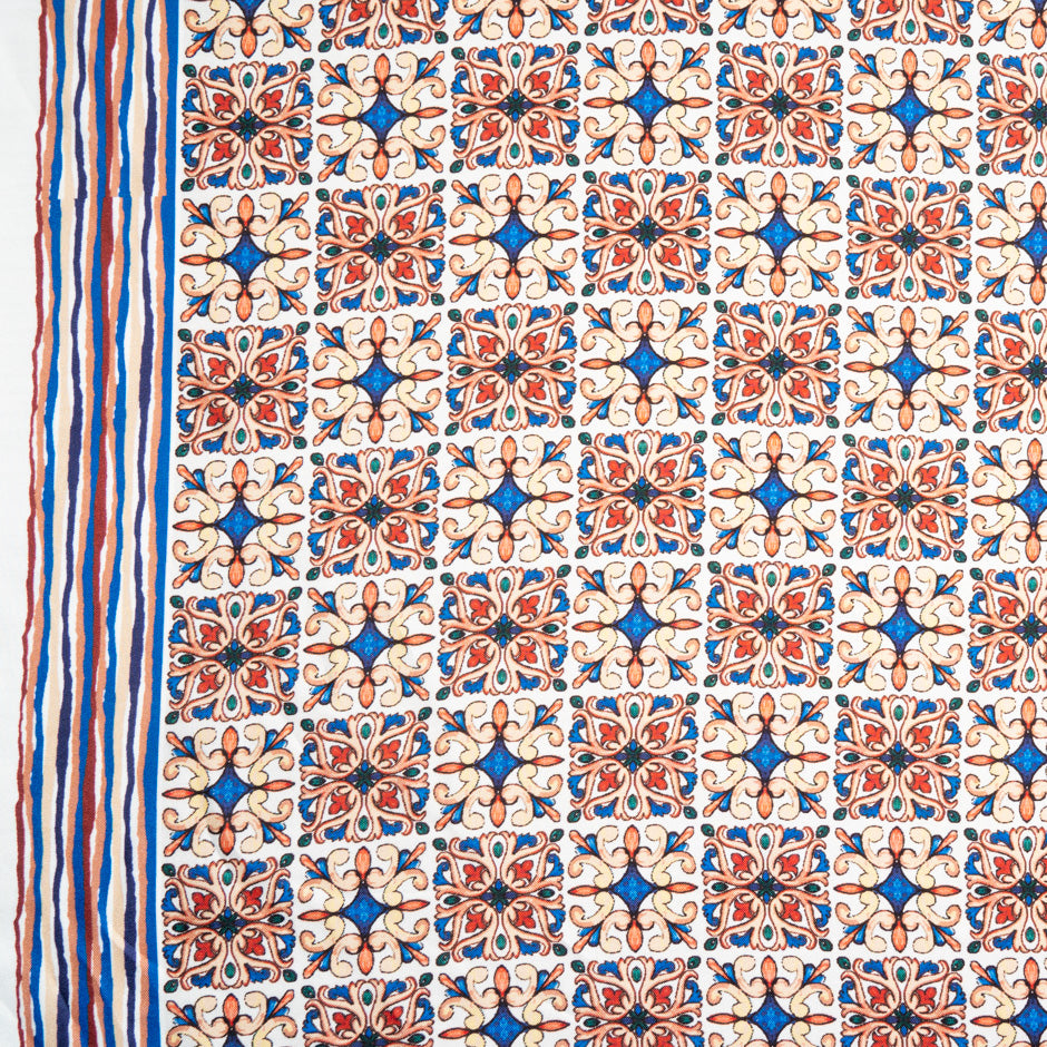 Red & Blue Geo Printed Pure Silk Twill