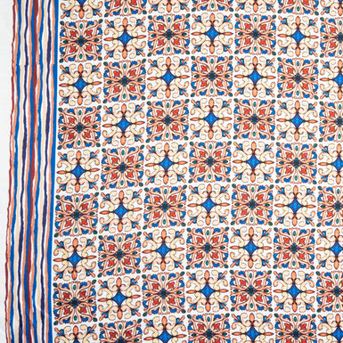 Red & Blue Geo Printed Pure Silk Twill